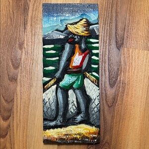 Vintage hand-carved and painted wooden folk art panels from Brazil